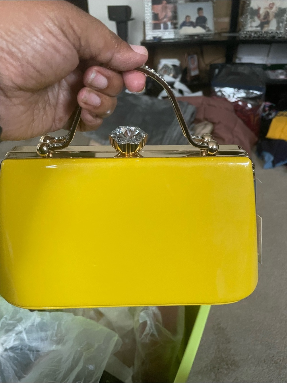 Yellow Patent Hardcase Top-Handle Clutch